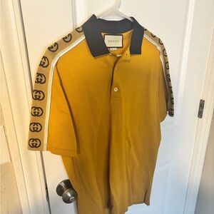 Gucci Men's Mustard Polo with Black Accents